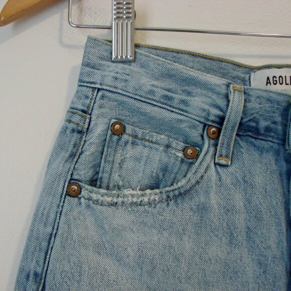 Agolde Riley High Rise Jeans Distressed Straight Leg Ankle Button Light Wash 24 - Picture 7 of 13